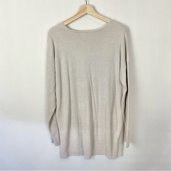 Barefoot Dreams 2X Plus CozyChic Ultra Lite V-Neck Seamed Pullover Sweater Sand - Picture 3 of 5